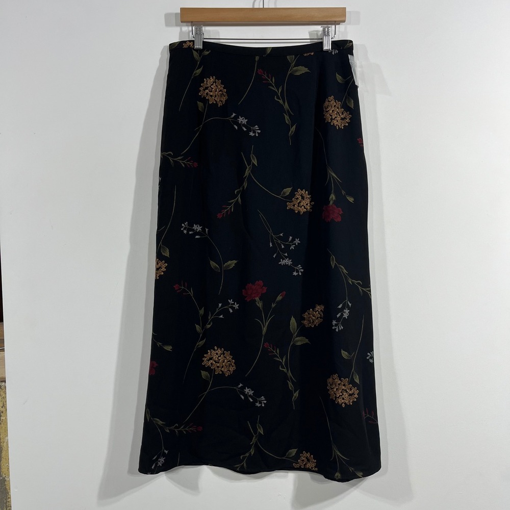 Worthington VTG 90S Dark Floral Maxi Skirt Size 14 Botanical Fairy Grunge Boho